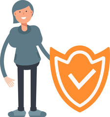 Woman Character and Check Mark Shield
