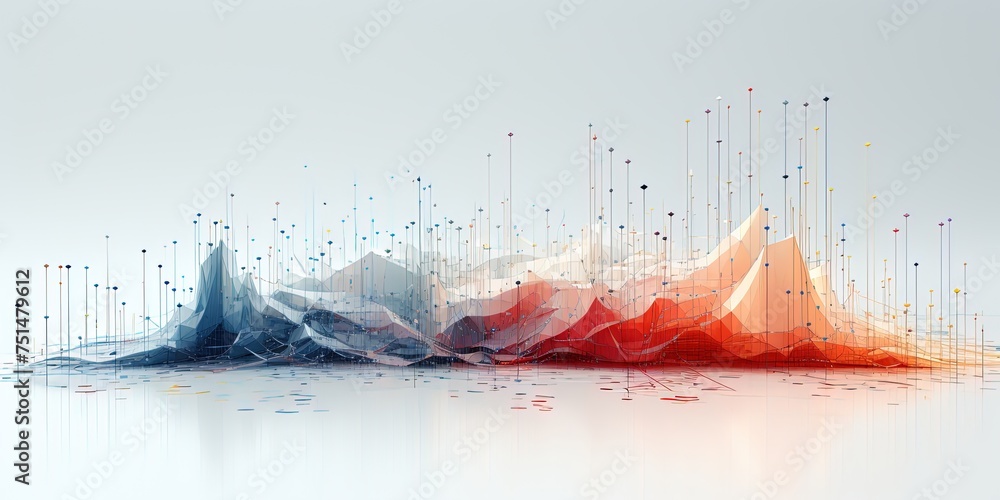 Poster constructing visual elements from complex data. graphs growing. wide format