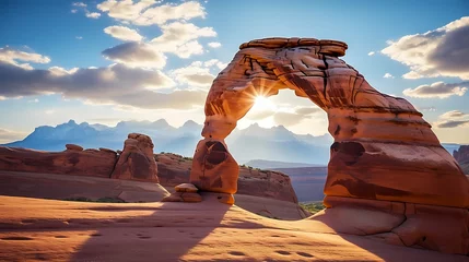 Foto op Plexiglas Surreal desert landscape decorated with massive, gravity-defying stone arches © Derby