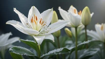 White Lily flower Close-Up Views Featuring Stunning Sunshine and Blur Backgrounds