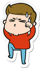 sticker of a cartoon man sweating