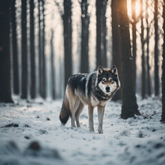 Fototapeta premium Wolf im Winter im Wald