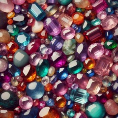 Closeup of many colorful gemstones