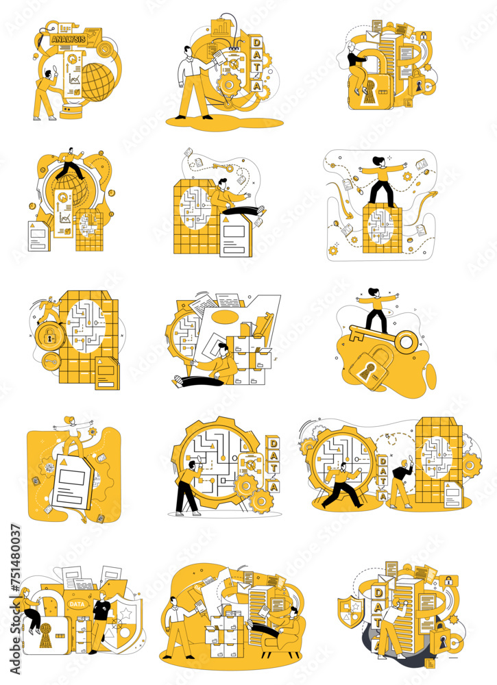 Poster data science vector illustration. big data is raw material awaiting sculptors touch in realm analyti