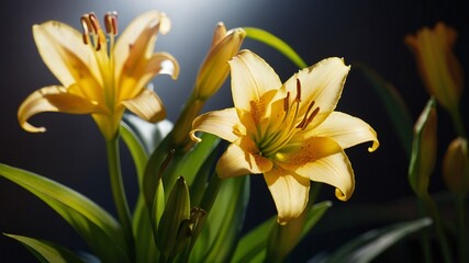 Obraz premium Macro Close-Up Shots of Beautiful Yellow Lilies with Dreamy Blur