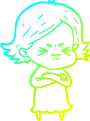 Obraz premium cold gradient line drawing cartoon angry woman