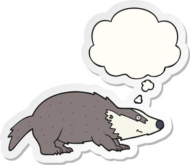 cartoon badger and thought bubble as a printed sticker