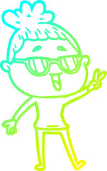 cold gradient line drawing cartoon happy woman wearing spectacles