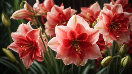 Obraz premium Enchanting Garden Scenes Featuring Vibrant Lily Flowers and Blur Bckground, Macro Closeup Shot