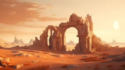 Crédence de cuisine en verre imprimé Orange Surreal desert landscape decorated with massive, gravity-defying stone arches