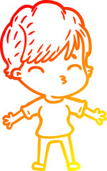 warm gradient line drawing cartoon woman thinking