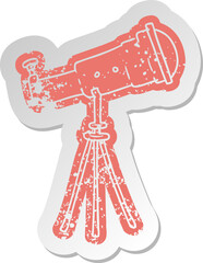 distressed old sticker of a large telescope