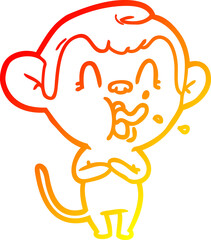 warm gradient line drawing crazy cartoon monkey