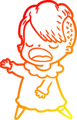 warm gradient line drawing cartoon cool hipster girl talking
