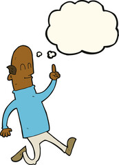 cartoon bald man with idea with thought bubble