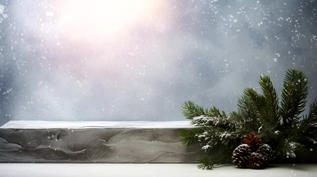 Snowy stone winter display scene, animated virtual repeating seamless 4k	
