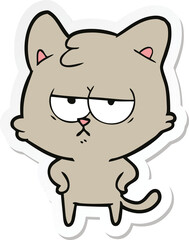 sticker of a bored cartoon cat