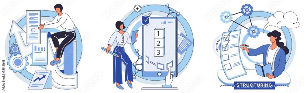 Poster workflow vector illustration. strategic progress is made through effective workflow organization eff