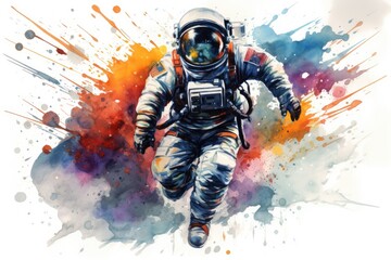 Obraz premium watercolor astronaut in outer space on a white background. Generative AI