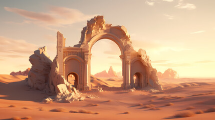 Surreal desert landscape decorated with massive, gravity-defying stone arches - obrazy, fototapety, plakaty
