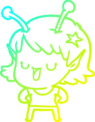 cold gradient line drawing happy alien girl cartoon
