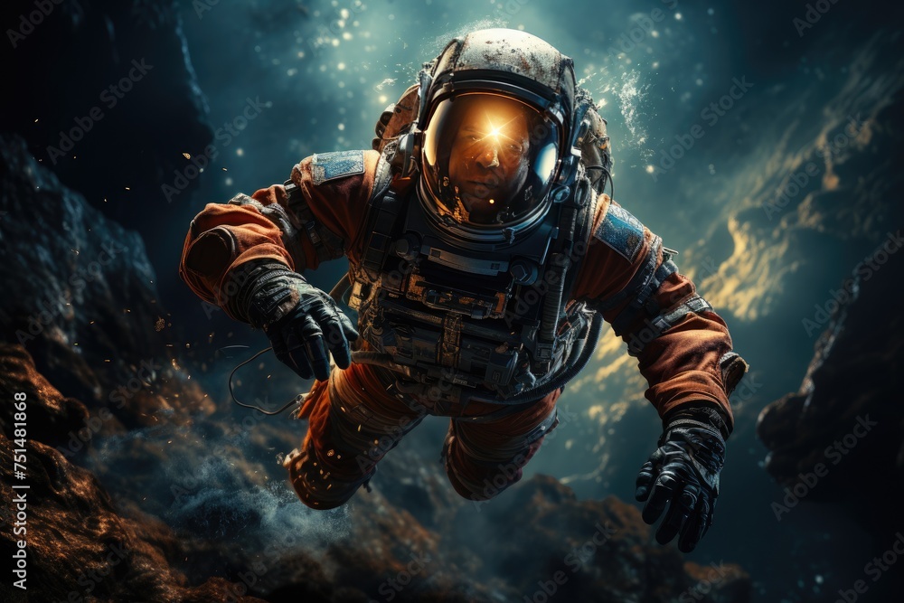 Wall mural portrait of astronaut in outer space. generative ai