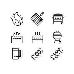 Grilling vector isolated line icon set. BBQ barbecue grill.