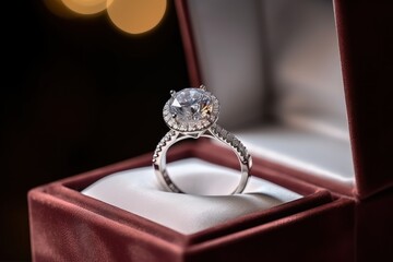 Wedding ring in a giftbox. Wedding content with Copy Space.