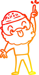 warm gradient line drawing man with beard sticking out tongue