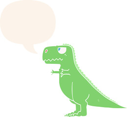 cartoon dinosaur and speech bubble in retro style