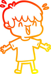warm gradient line drawing cartoon laughing boy