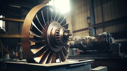 Fotobehang Blades of powerful steam turbine © GechAI