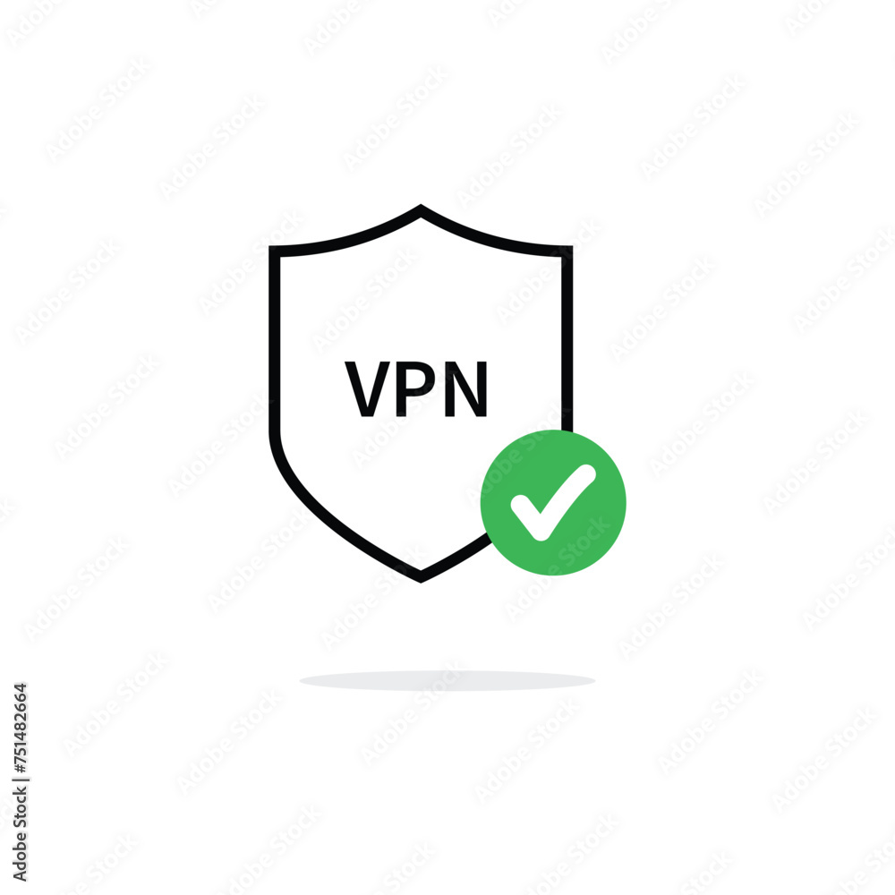 Aufkleber thin line vpn shield with checkmark. concept of strong data protection for business or secure networ
