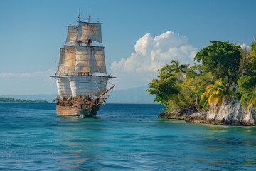 The pirate ship, feared by many, was known for its swift attacks and ability to outrun the Royal Navy. - obrazy, fototapety, plakaty
