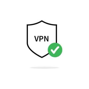 thin line vpn shield with checkmark. concept of strong data protection for business or secure network access. outline flat style trend modern logotype graphic art design isolated on white background