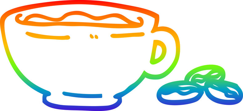 rainbow gradient line drawing cartoon espresso cup