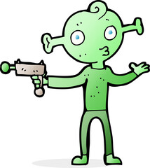 cartoon alien with ray gun