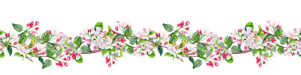 Seamless border with lush apple blooming