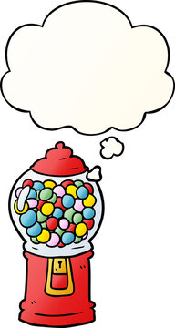 cartoon gumball machine and thought bubble in smooth gradient style