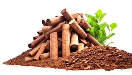 Aromatic and flavorful organic Ceylon cinnamon sticks and powder isolated on white background. - obrazy, fototapety, plakaty
