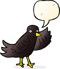 cartoon waving bird with speech bubble