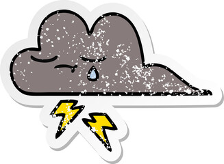 distressed sticker of a cute cartoon storm cloud