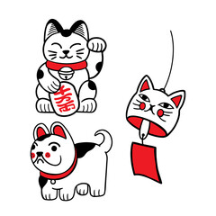 set of beckoning lucky cat illustration