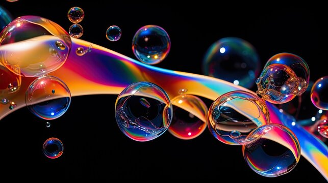 Rainbow soap bubbles on black background