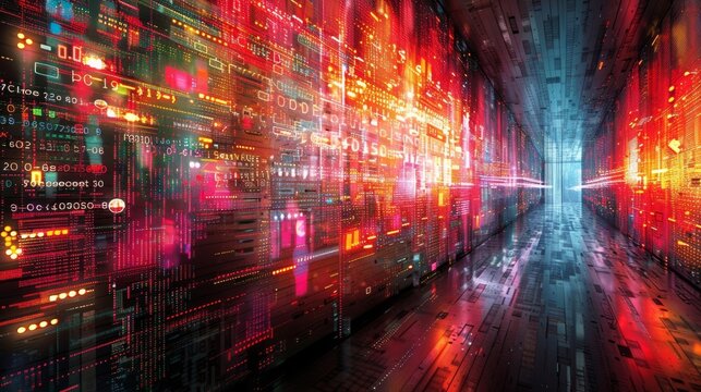 An artistic backdrop featuring intricate programming patterns and digital code, symbolizing the beauty of software development and data processing.
