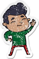 distressed sticker of a happy cartoon man