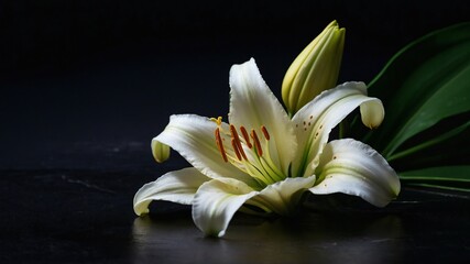 Captivating White Lily Flowers in Garden Scenes with Dreamy Black Background