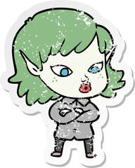 distressed sticker of a pretty cartoon elf girl