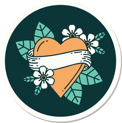 tattoo style sticker of a heart and banner