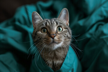 Portrait of a cat dressed in medical scrubs , Generative Ai